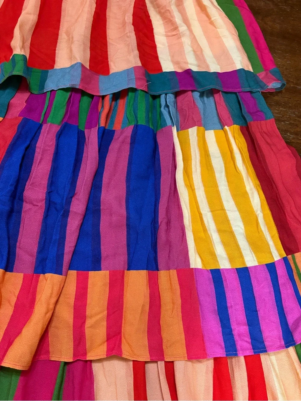 FARM Rio Sunset Stripes Tiered Layer Midi Skirt Size Large - Picture 3 of 7